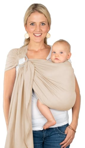 Hoppediz Ring-Sling ULTRALEICHT, Baby-Tragetuch ab Geburt, 100% Baumwolle, Design Hamburg frappé