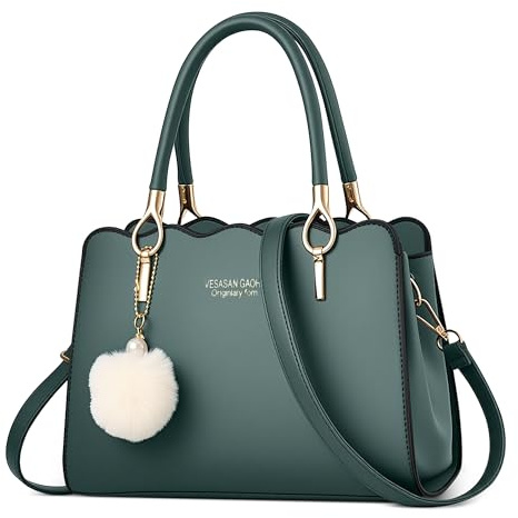 DEEVORCA Classique Femme Sac à Main Élégant Sacs Fourre-tout Mignon Pompon Pendentif Sac à Bandoulière Cabas pour Achats Voyage Travail Occasionnel Quotidien Cuir PU Sac de Messager Bleu