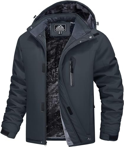 MAGCOMSEN Herren Winter Softshelljacke Winddicht Wasserdicht Skijacke Warme Fleecefutter Wanderjacke Freizeit Gefüttert Winterparka Trekking Arbeit Jacke mit Zip Taschen Dunkelgrau XL