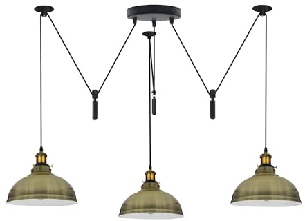 LEDSone industriell upphängning med 3 justerbara huvuden, remskivsystem, hållbar metallkonstruktion, 200 cm justerbar sladd, perfekt för kök, kaféer. (Mässingsgrön)