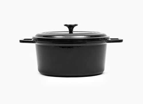 Misen 7 QT Enameled Cast Iron Dutch Oven - Chip-Resistant Enamel Coating - Thick Iron Core For Heat Retention - Large Cooking Surface - Oven Safe, Induction Compatible - Traditional Lid, Black