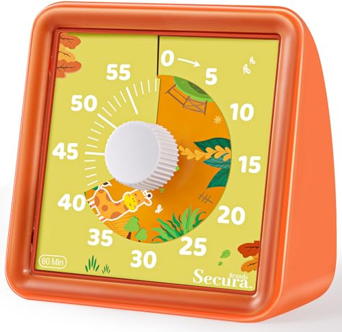 Secura 60-Minute Visual Countdown Timer for Kids & Adults, Classroom Time Management Tool (Orange & Orange)
