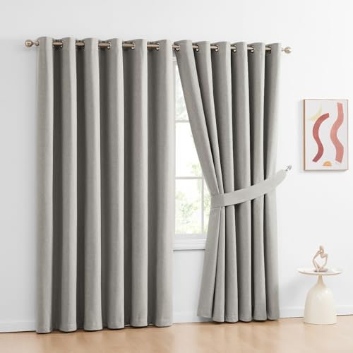 PRIME LINENS Blackout Curtain for Bedroom Living Room Soft Thermal Insulated Heavy Eyelet Ring Top Readymade Curtain Pair Panels with Tiebacks (Mink/Beige, W 90 x L 72)