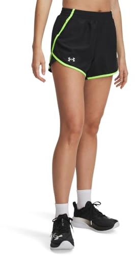 Under Armour Fly by Short 3 Pouces Femmes, Short Running léger pour Femme, Short Femme Respirant pour Le Sport, Black/Hyper Green/Reflective, SM