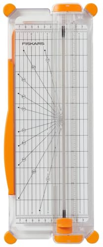 Fiskars SureCut Cortadora de papel, A4, Base estrecha, Cortadora de papel con guía de línea de corte, Blanco/Naranja, 1077799.