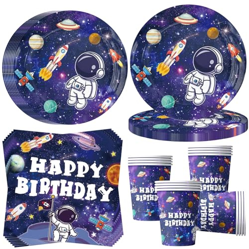 Vajilla de fiesta espacial para 16 invitados, platos de fiesta de astronauta, platos de cartón, vasos, servilletas, decoración de cumpleaños infantil