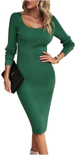 CHENZKBD Abiti da Donna Abiti di Lana A Maniche Lunghe per Colletto Quadrato per Donne Autunno E Temperamento Invernale Elegante Abito Lungo Dell'anca-Verde-s