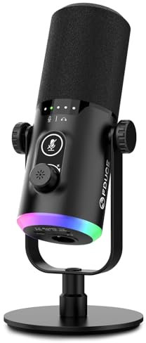 FDUCE USB/XLR Gaming Microphone with Desktop Stand,Vocal Dynamic Microphone for Gaming Podcasting Streaming Studio,with RGB Lighting,Mute Button,Gain Knob,Headphone Jack (D30)