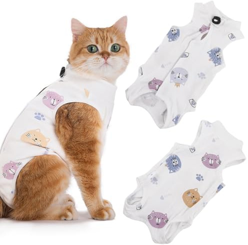 XYTAHDM Tuta per Recupero Gatti, Body Gatto Postoperatorio, Vestito Chirurgico Animale Domestico, Gatto Femmina Post Intervento Tutina,per Ferite Addominali o Malattie Pelle,per 4-7 kg (Stile A)