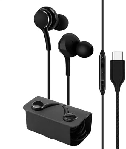 Auriculares in-ear tipo C con control de cable, cómodos con micrófono, sonido estéreo con control de volumen, auriculares impermeables para llamadas manos libres