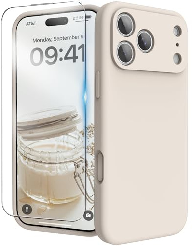 INGIDO for iPhone 17 Pro Max Case Silicone with Screen Protector,Stone