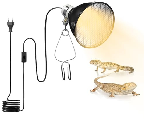 Aoreun Lampe Chauffante Tortue, Lampe Chauffante Terrarium avec Fonction Minuterie et Variateur, Lampe Reptiles et Amphibiens pour Tortue, Caméléon, Lézards etc (Sans Ampoule)