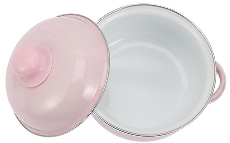 ARTSEWPLY Olla De Esmalte Grueso 1.1l Dos Asas 16 Cm Color Rosa Puro Para Estufa De Gas Utensilios De Cocina Domésticos Para Guisar Tapa