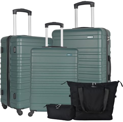 XPLR 5-Piece ABS Luggage Set – Durable Hard Shell Suitcases with TSA Lock, 360° Spinner Wheels & Organised Interiors – Includes Carry-On & Toiletry Bag – Scratch-Resistant Finish – Dark Green