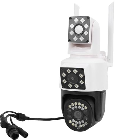Garsent Telecamera di Sicurezza Plug-in WiFi PT Cablata con Tripla Lente per Esterni, Telecamera Panoramica/inclinabile a 360 Gradi, Rilevamento di (Spina europea)