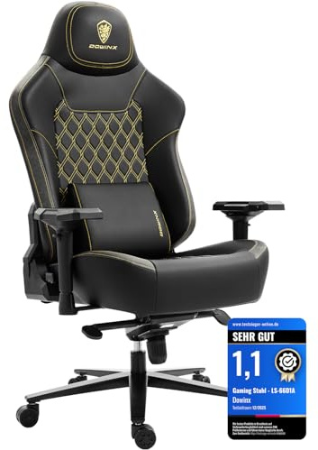 Dowinx Gaming Stuhl Bürostuhl 200kg Belastbarkeit, Ergonomischer Chefstuhl mit 4D Armlehnen und Massage Lendenwirbelstütze, Höhenverstellbar für Gamer Esport Schwarz
