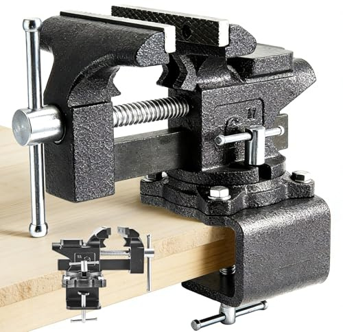 6 Heavy Duty Bench Vice, 60,000 PSI Forged Steel Vices for Workbench, 270° Swivel Table Vice with Dual Pipe & Flat Jaws, Bolt-on/Clamp-on for Workshop & DIY