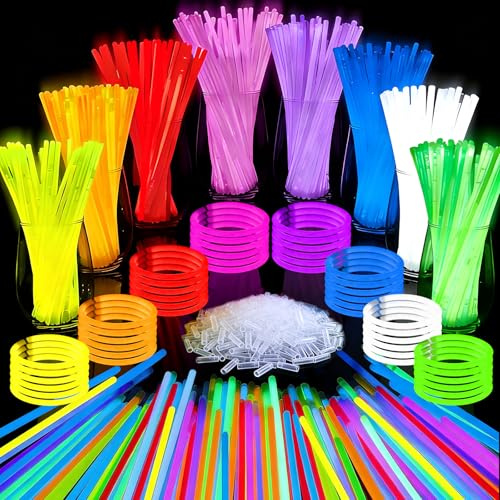 Braccialetti Luminosi Fluorescenti 300 Fluo Party Kit - 150 Starlight Bastoncini Luminosi Fluorescenti e 150 Connettori per Bracciali Collane, Gadget Capodanno Comleanno Feste Matrimonio Carnevale