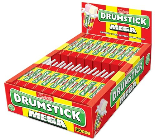 Swizzels Mega Original Drumstick, Raspberry and Milk Flavoured Lollies, Multipack Bulk Box (36 lollies)