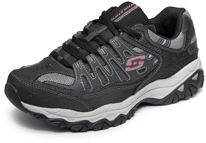 Skechers Men's Afterburn M. Fit Fashion Sneakers – Leather Upper, Memory Foam Insole, Rubber Outsole, Charcoal/Black, 10.5
