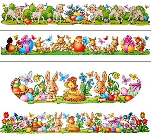 alles-meine.de GmbH 2 versch. Bögen Fensterbilder/Bordüren - Osterhase & Ostereier - statisch haftend - selbstklebend + wiederverwendbar/Ostern & Frühling - Osterhasen ..