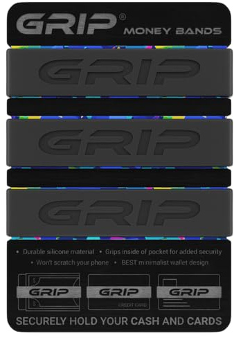 Grip Money Bands (Pack of 3) - BLACK - Premium Silicone Band for Cash & Cards - Slim & Durable Design