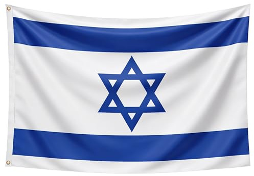 Israel Flag 5ft x 3ft with Brass Eyelets – Polyester Israeli Flag Banner for Independence Day Events, Community Display, Home & Garden Display