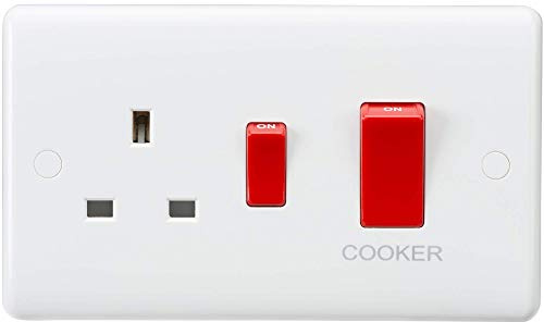 Knightsbridge CU8333 Curved Edge Single Socket with 45A DP Switch in White with White Rockers, Cooker 13A Socket