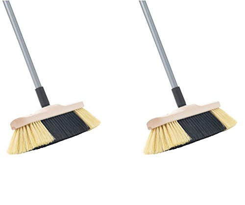 Novaliv Juego de 2 escobas de habitación con mango de cerdas finas de plástico, cerdas suaves y densas, escobas de madera con mango telescópico, cerdas artificiales de polipropileno para laminado y