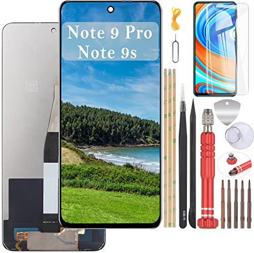 YHX-OU 6.67'' LCD para Xiaomi Redmi Note 9 Pro Redmi Note 9S Kit de Pantalla Táctil de Reemplazo del Digitalizador con Herramientas + 1 Pieza Redmi Note 9 Pro Protector de Pantalla (Negro)