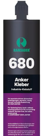 RAMSAUER 680 Anker Kleber (Hellgrau) - 445g Kartusche, Verbundmörtel mit Vinylharz, Verklebung Voll- & Hohlmaterial, Glasbrüstungen, haftet auf Beton, Stein, Lochstein, schnell härtend