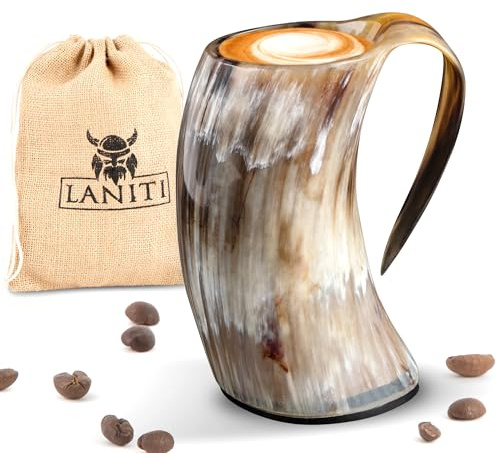 Viking Horn Mug – Large Handmade Ox-Horn Drinking Tankard for Mead & Beer, Food-Safe Medieval Gift (Size Medium)