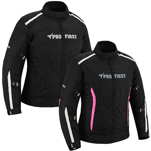 PROFIRST Genuine Leather Ladies/Women Motorbike Armour Jacket Motorcylce Racing Sports Heavy Duty Coat - Double White Line Design (UK, Alpha, S, Regular, Regular, Black)