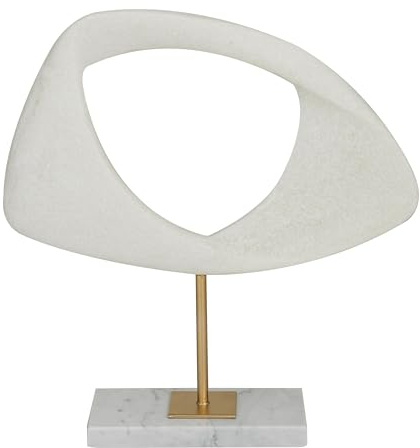 Deco 79 Polystone Abstract Decorative Sculpture Cut-Out Home Decor Statue with Marble Stand, Accent Figurine 12 x 3 x 13, White
