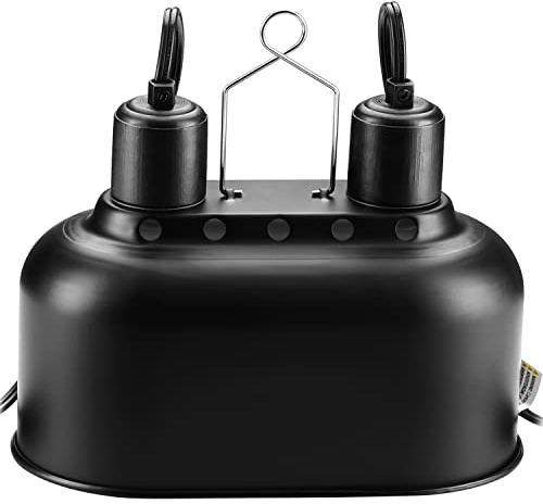 Simple Deluxe Dual Reptile Light Fixture, Aluminum Reflector Dome Lamp Cap, Combo Heat-Lighting Lamp Double Sockets Bulbs Holder with Independent Switches, for Amphibians Terrarium, Turtle Tank