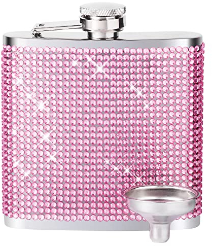 Flachmann Frauen Flachmann Klein, Runder Diamant 180Ml(6Oz) Whisky Mini Flachmann mit Trichter, Tragbar Edelstahl Flachmann Zum Wandern, Klettern, Angeln, Camping