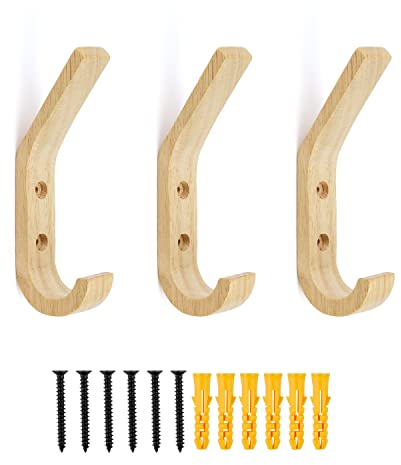 TIANLIN Patere Bois, 3 Pièces Patere Murale, Porte Manteau Mural, Forme J 155 mm, Surface Polie à la Main, Adaptée aux Chambres et aux Cuisines