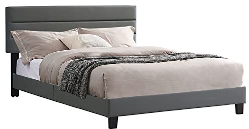 CARO-Möbel Polsterbett Bedford 140x200 cm, Bett Kunstleder Bezug in grau, Einzelbett im skandinavischen Stil, bequemes gepolstertes Bett, Jugendbett inkl. Lattenrost
