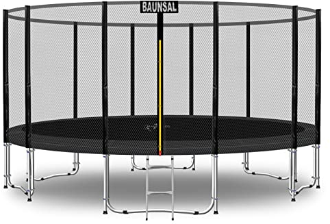 Baunsal® Trampolin Outdoor Ø 427 cm (EXD) schwarz als Komplettset mit Federabdeckung, Sprungmatte, Netz und Leiter - Gartentrampolin Spielzeug für Kinder