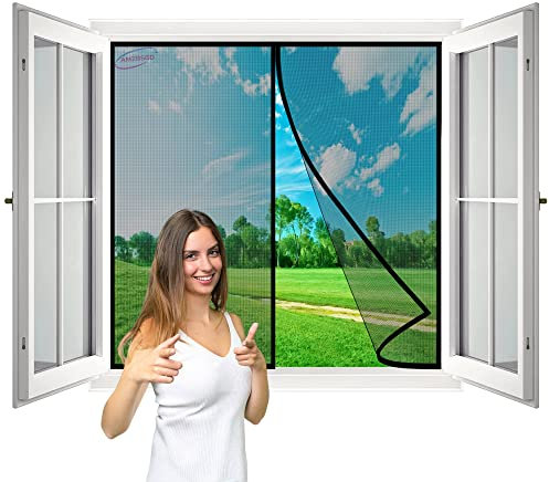Rideaux Toile Insect Ecran, 115x140 cm Moustiquaire Fenêtre Fenetre Aimantée Magnetique, Moustiquaire Baie Vitree Coulissante, Rideaux Anti Mouches pour Fenêtre- Noir H