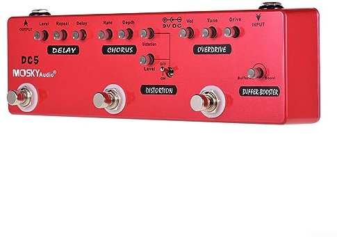 Pedal de efectos, efectos todo en , pedal de efectos múltiples para guitarra, 6 en 1, retraso, distorsión, sobremarcha, potenciador de potenciador