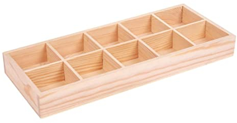 Wooden Divider Boxes, 10 Compartments Multifunctional Storage Box,Flower Pot Desktop Storage Box, Small Tea Bag Box Wooden, Mini Countertop Divided Storage Container, Wooden Storage Box Organizer