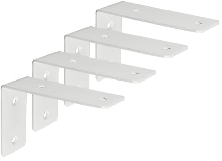 Mooche 4 Pcs White Shelf Bracket, Widen L Brackets for Shelves,125MM | Stainless Steel Angle Brackets, Heavy Duty Wall Brackets for Living Room, Bedroom (125*85*45MM)