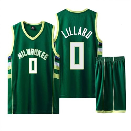 Basketball Trikot Set für Kinder/Erwachsene - Jersey Shirt und Shorts, Ärmelloser Anzug, 2-Teiliges T-Shirt Weste + Shorts, Grün, Größe L