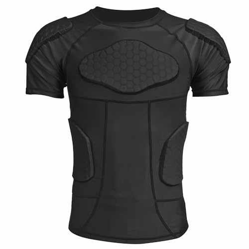 MK MOSSE KARNE Mens Padded Compression Shirt Football Rib Protectors 6-Football Pads Chest Protector Padded Shirt Protective Gear for Football Baseball Basketball