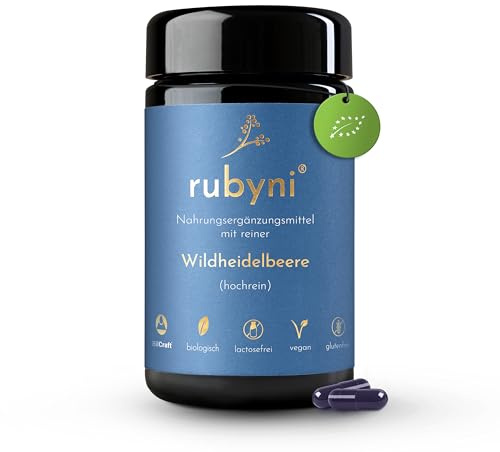 rubyni® Wildheidelbeere (90 Kapseln) • Reiner Bio-Wildheidelbeerextrakt mit Anthocyanen • Sekundäre Pflanzenstoffe • Hochdosiertes Wildheidelbeerpulver • Heidelbeere • 100% biologisch & vegan