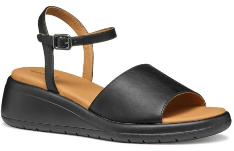 Geox D MELICONIA A - Sandalo con Zeppa Donna, Black,