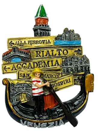 Calamita Magnete da frigorifero 3D di Resina Venezia Gondola Souvenir Regalo Casa Cucina da Collezione 8,5x6 cm (60441)