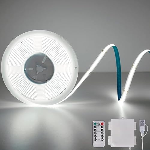COB LED-ljusslingor batteridriven med fjärrkontroll, 2 m 640 LED-ljuslist, dimbar, flexibel, LED-bandlampa för TV, dator, cykel, bildekoration, 6 000 K kall vit