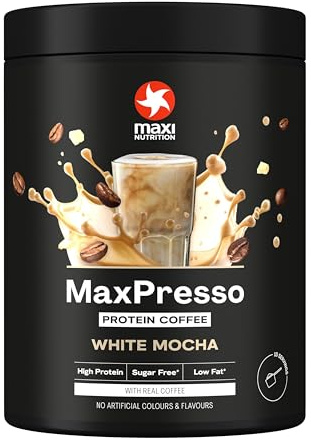 MaxiNutrition MaxPresso White Chocolate Mocha 300g, Protein Kaffee, Whey Coffee Pulver, 21g Eiweiß pro Portion, Zuckerfrei & fettarm, Warm & kalt genießbar